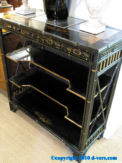 4 Shelf Etagere Black Lacquered Gilded Chinese Design French 4 Shelf Etagere Black Lacquered Gilded Chinese Design French