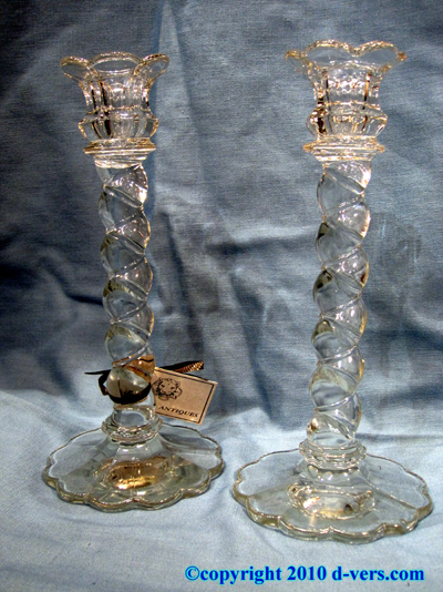 Pressed Glass Twist Candlesticks Pair 19th Century English Pressed Glass Twist Candlesticks Pair 19th Century English